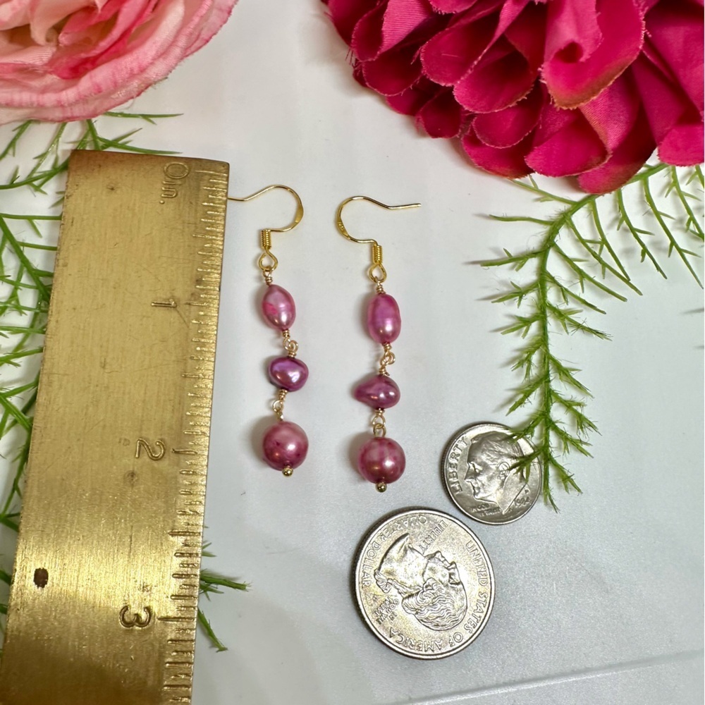 NEW⚜️Freshwater Raw Pearl Dangly Earrings - Picture 4 of 6
